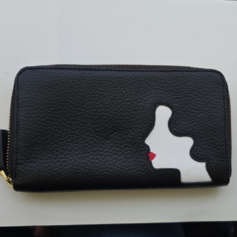 Lulu Guinness Black Clutch with White and Red Detail